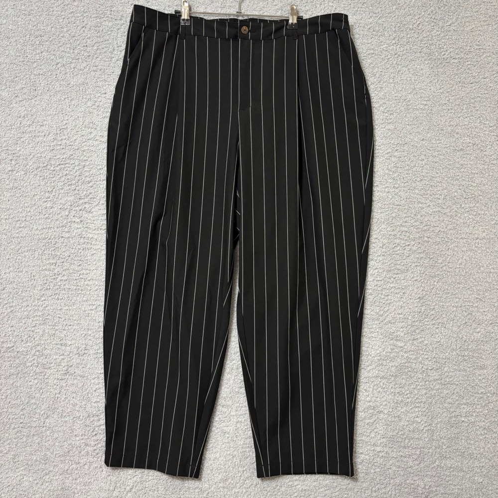 Work Career High Rise Pinstripe Pleated Trousers 16W 18W Pockets Office Pants